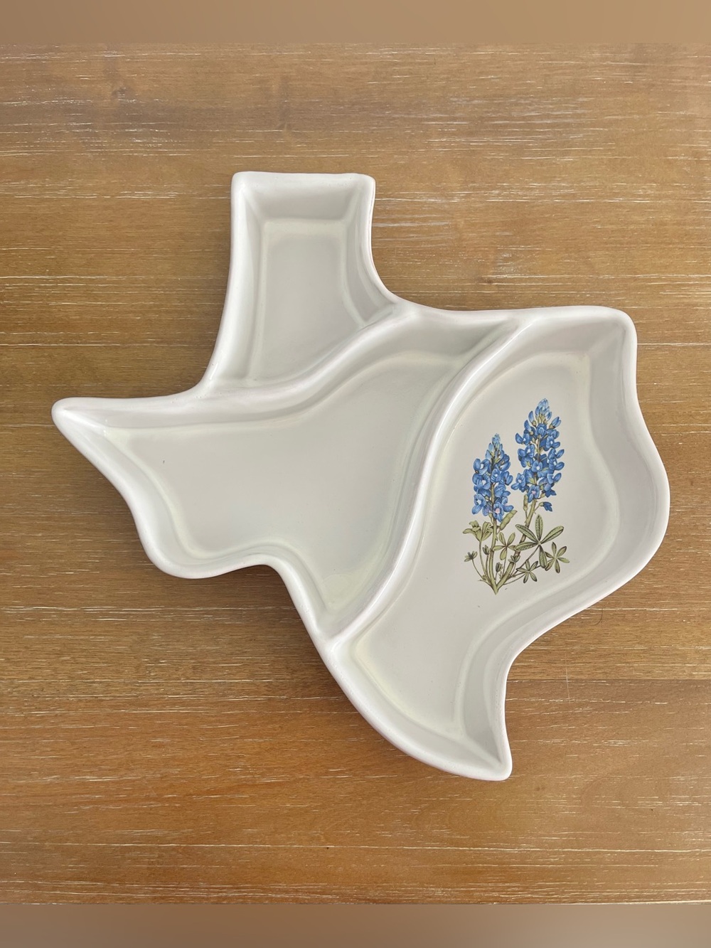 Vtg Frankoma Pottery LargeTexas Shaped Divided  Baking/Serving Dish Bluebonnet